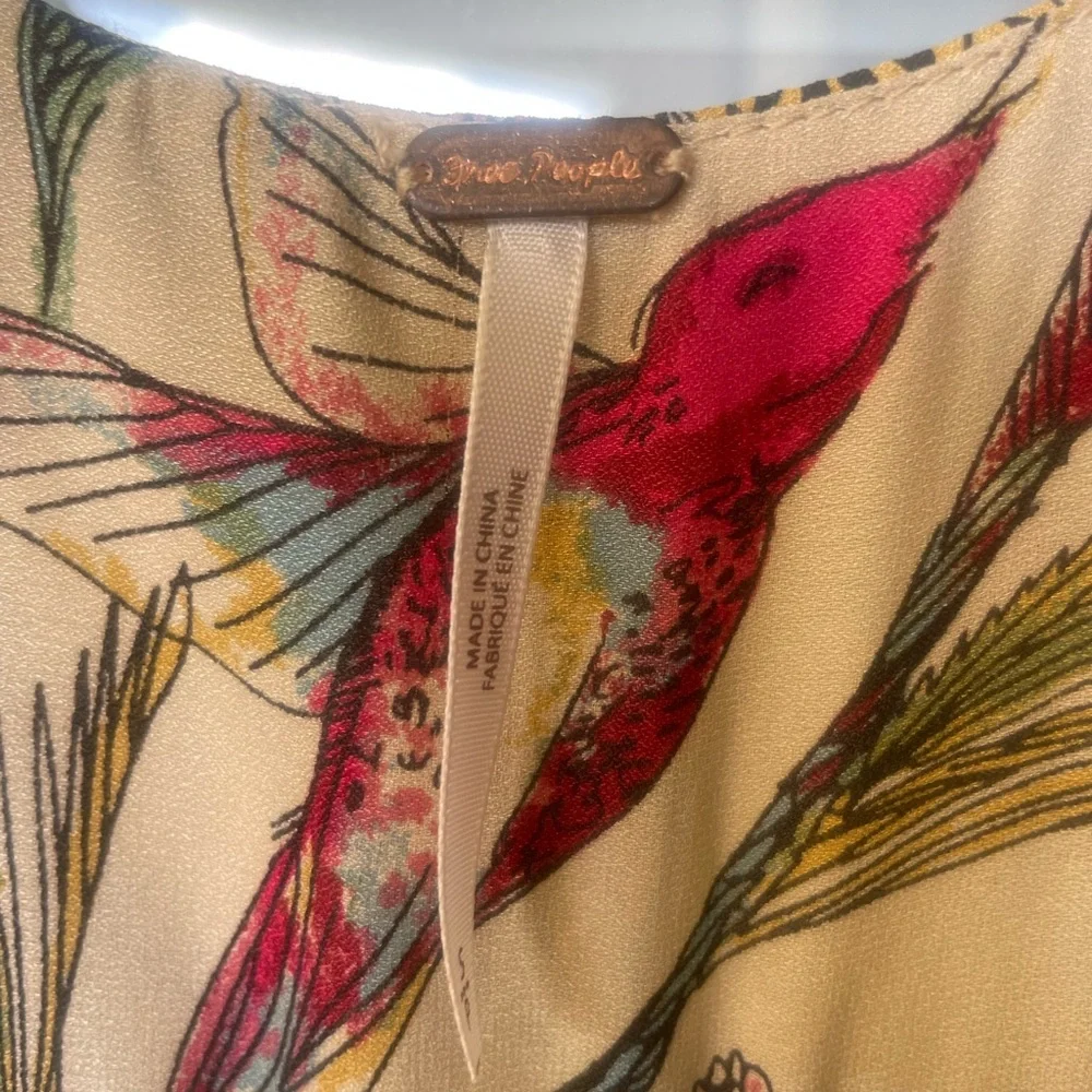 Free People Tunic with Pink and Green Hummingbird Print